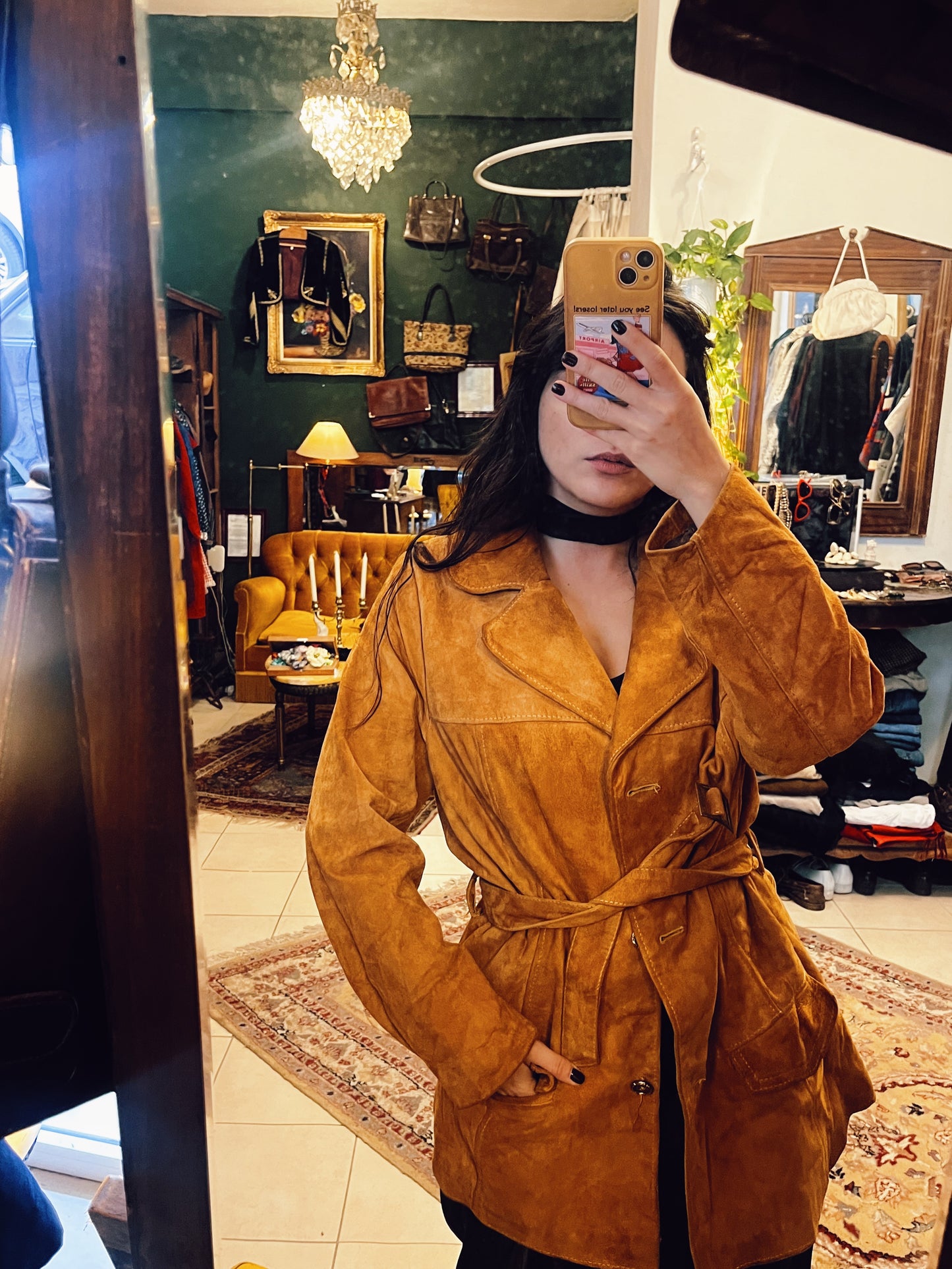 90s belted suede two pocket jacket .Fits best M