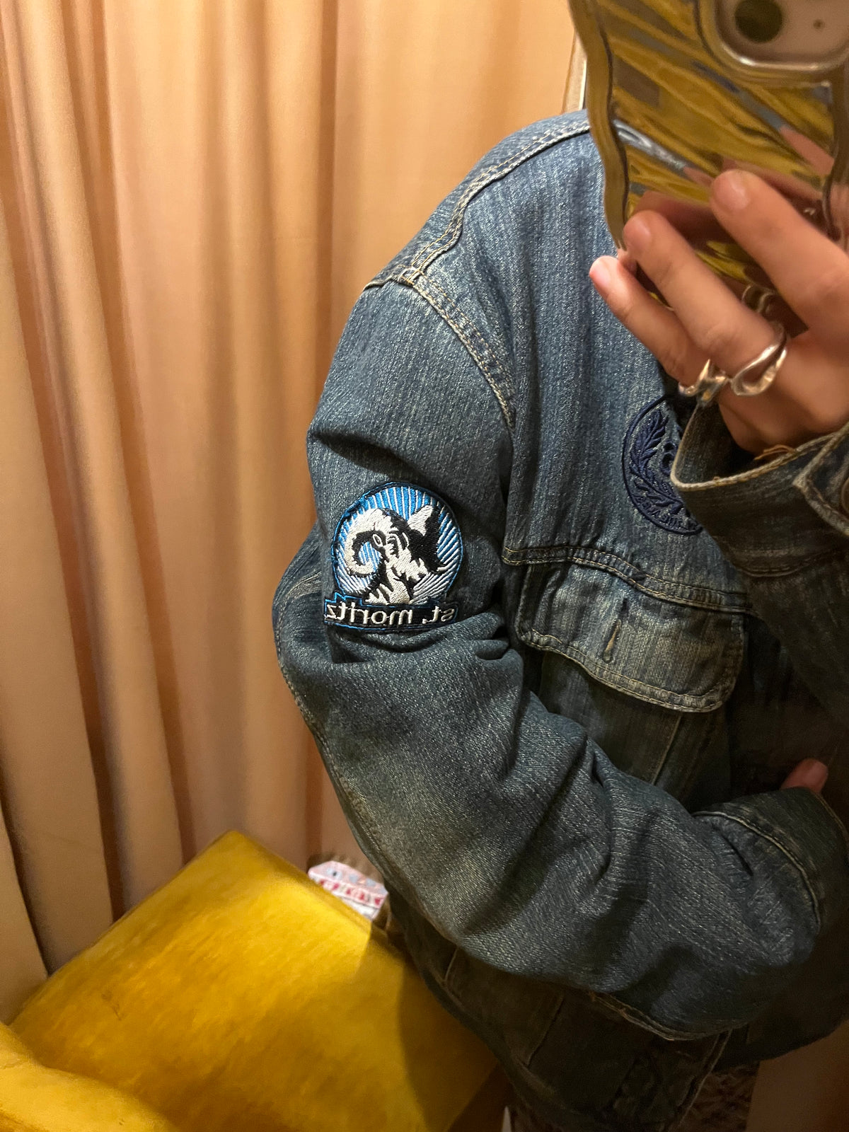 90s denim jacket with eco fur lining (super warm )