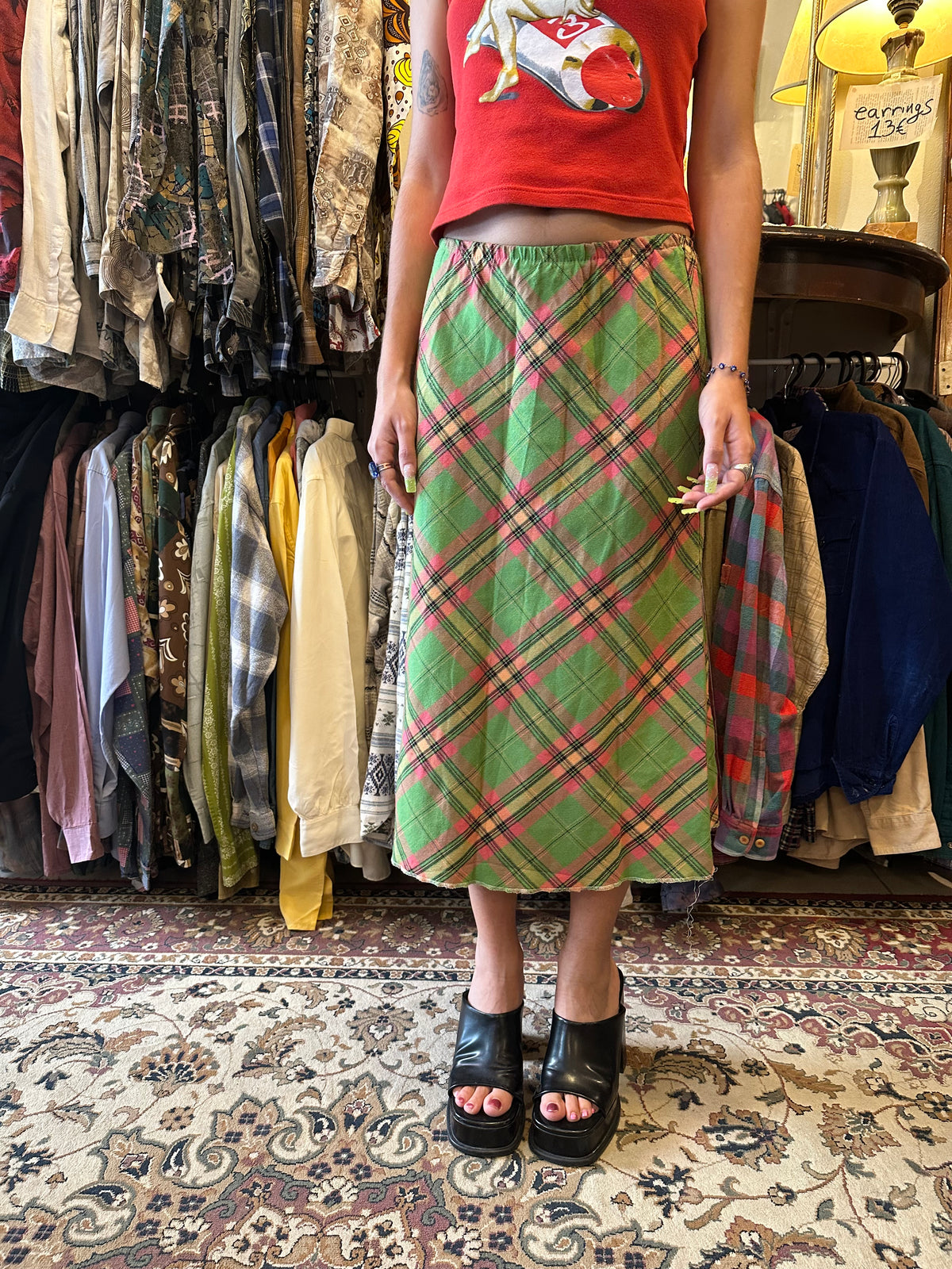 Vintage Midi Plaid Skirt