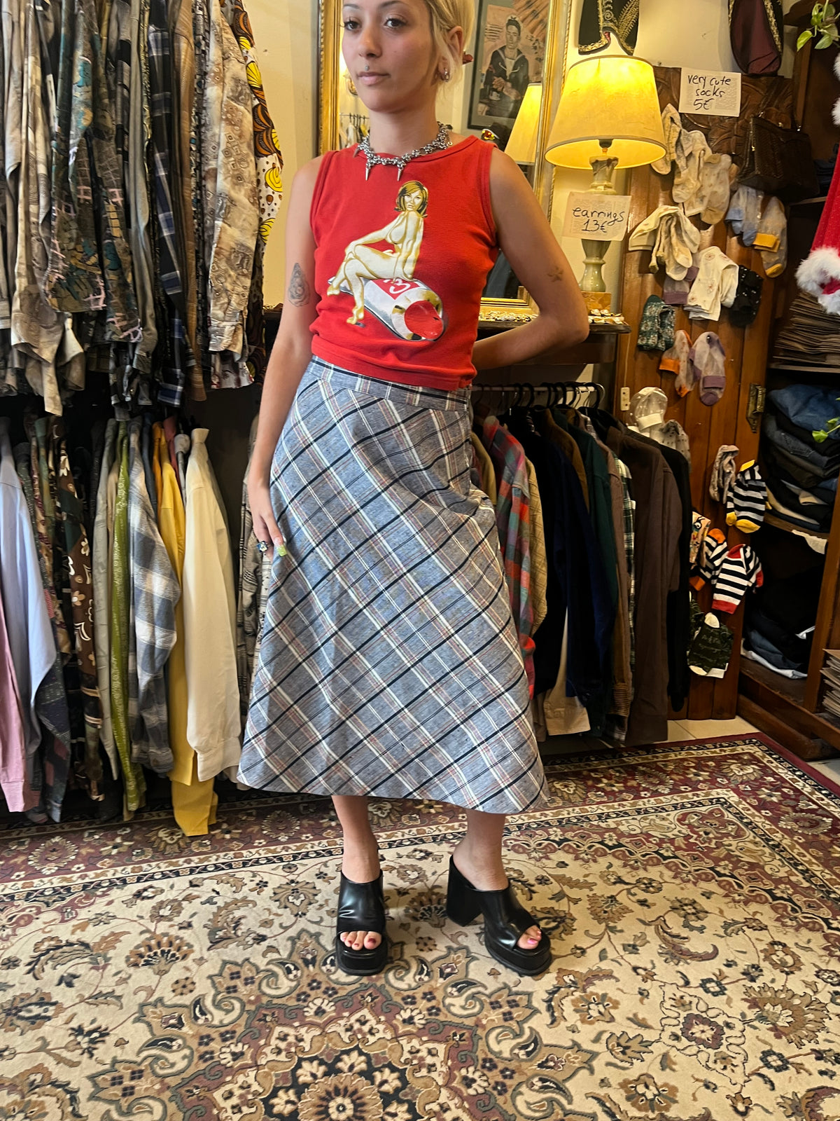 Plaid midi skirt