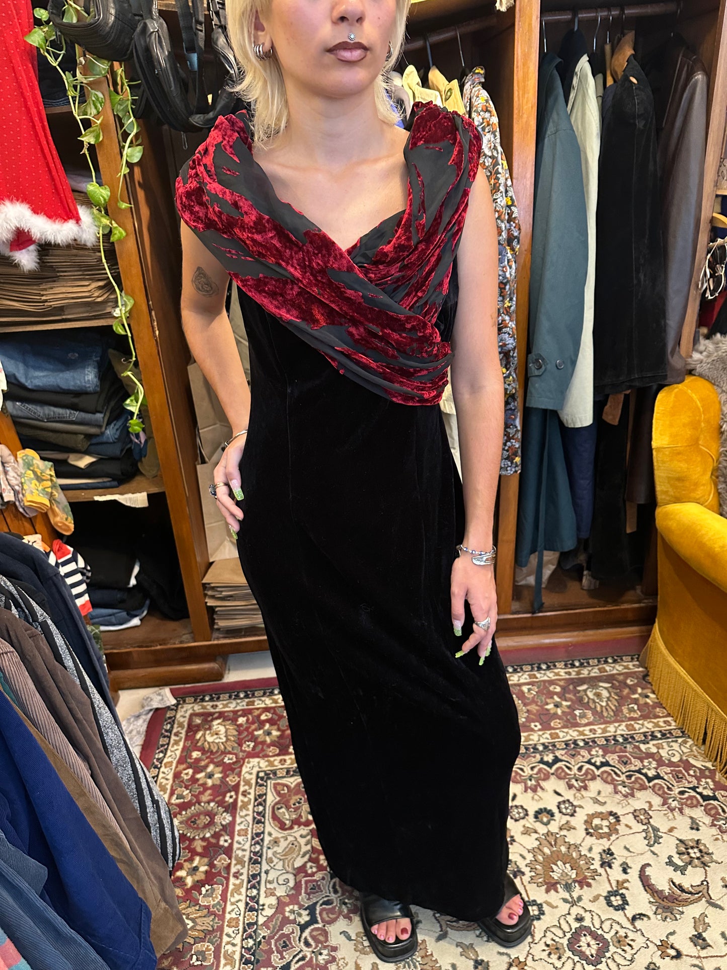 Vintage Red & Black Maxi Dress