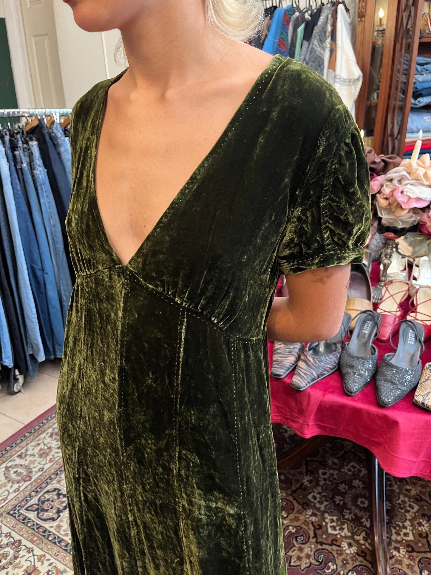 Vintage dark olive Victorian dress