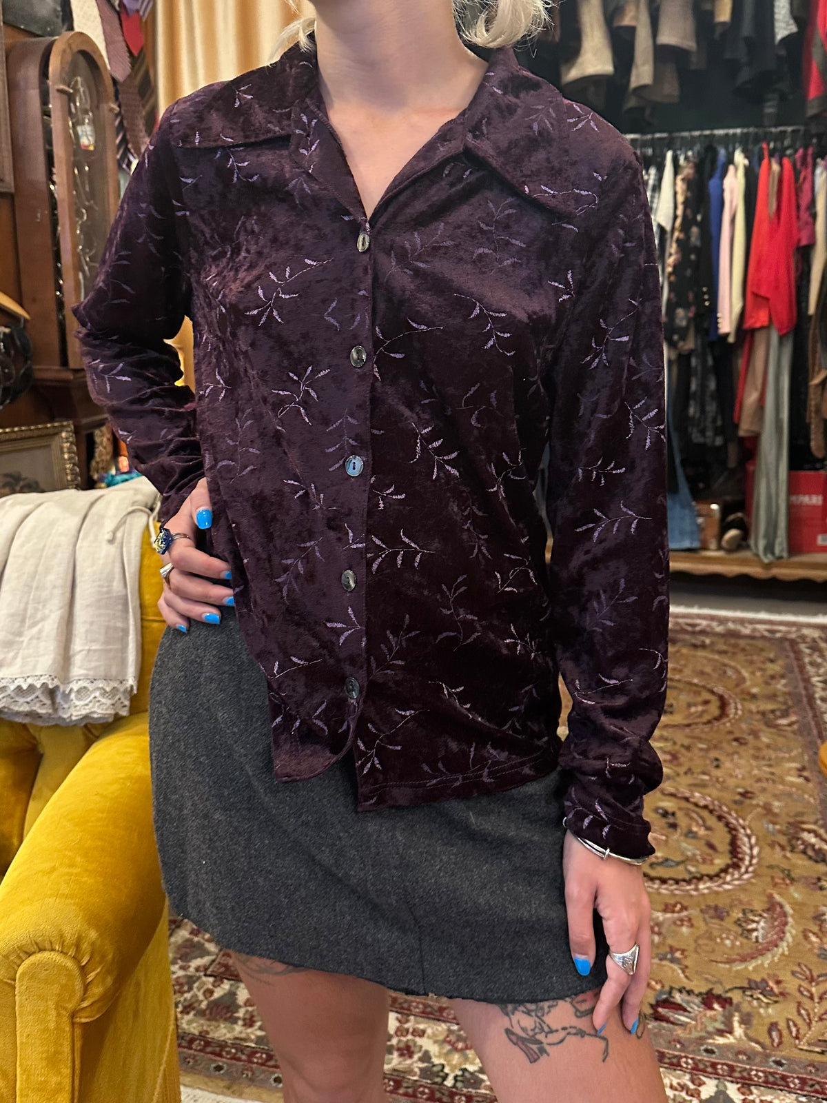 Vintage Velvet Floral Pattern Shirt