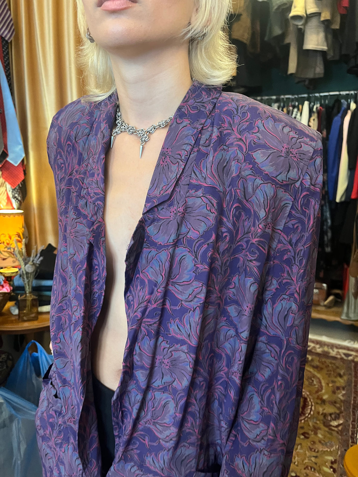 One button vintage patterned blazer