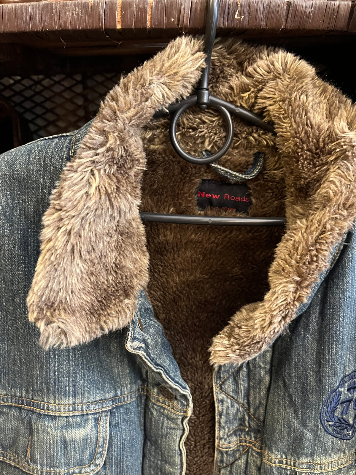 90s denim jacket with eco fur lining (super warm )