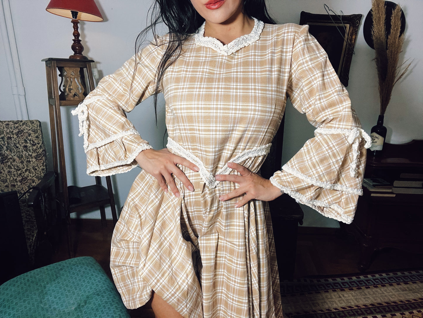 60s plaid dress .Fits best M /Light L