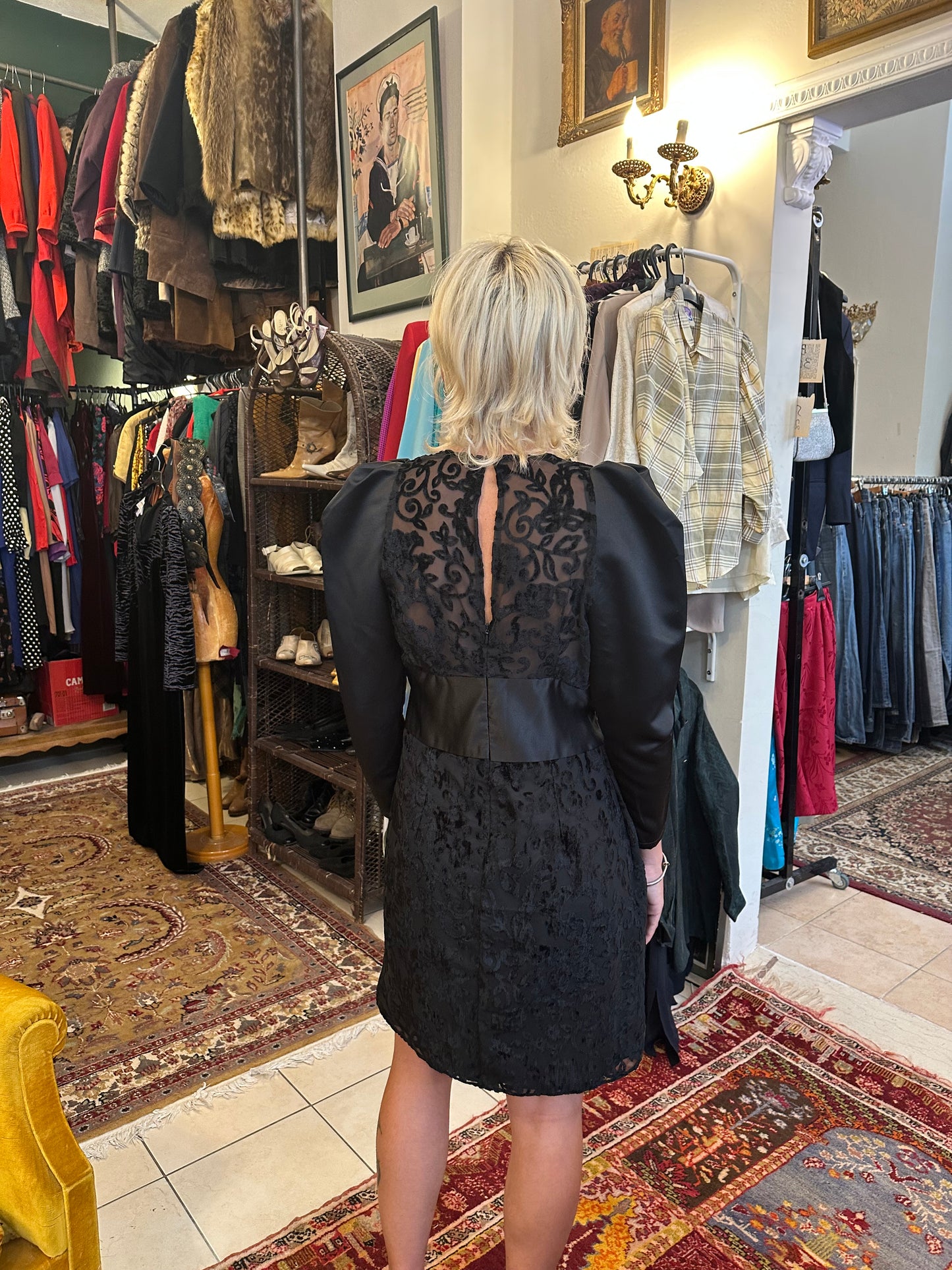 Vintage Lace Black Mini Dress