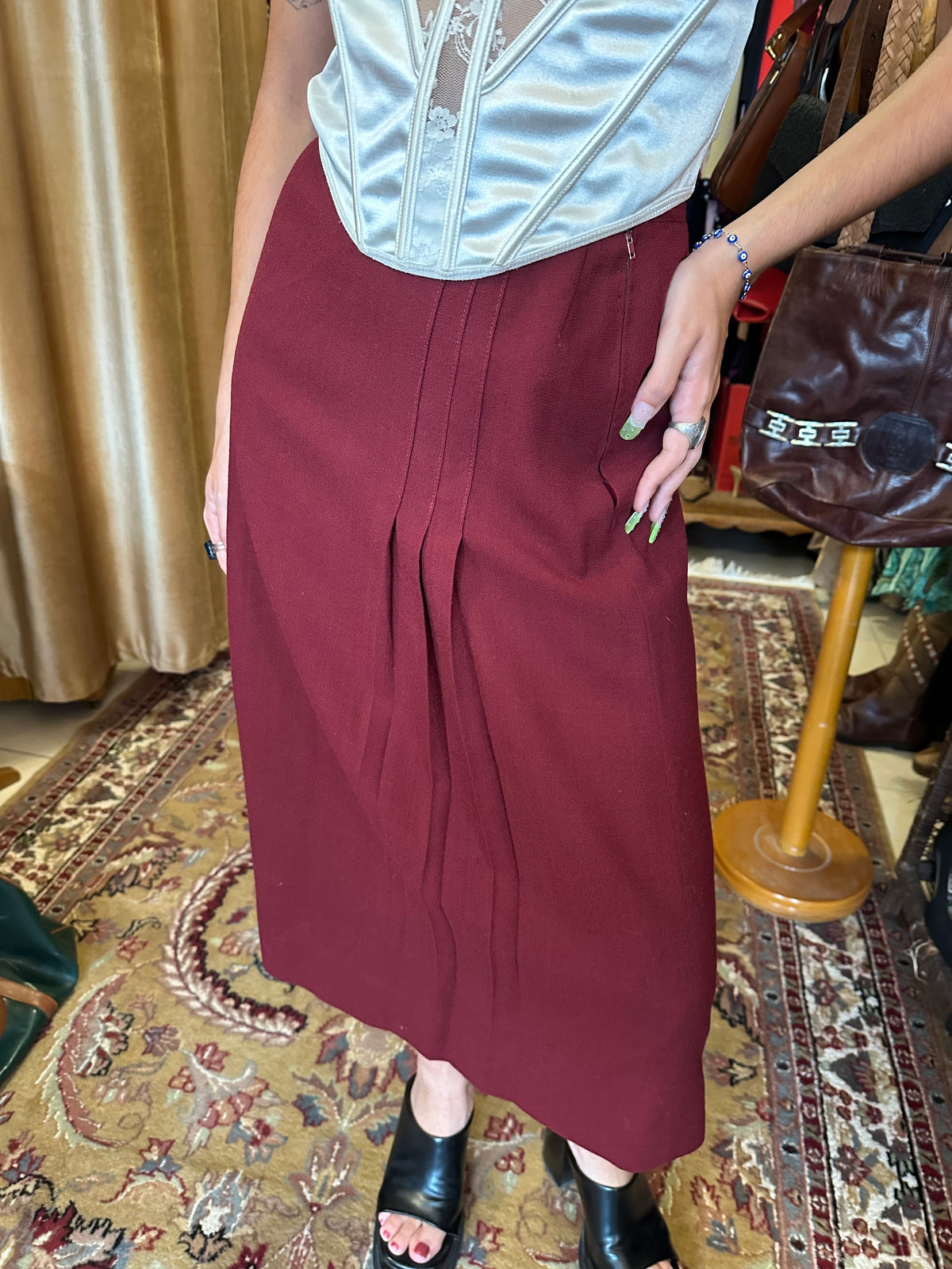 Wine Red Midi Skirt