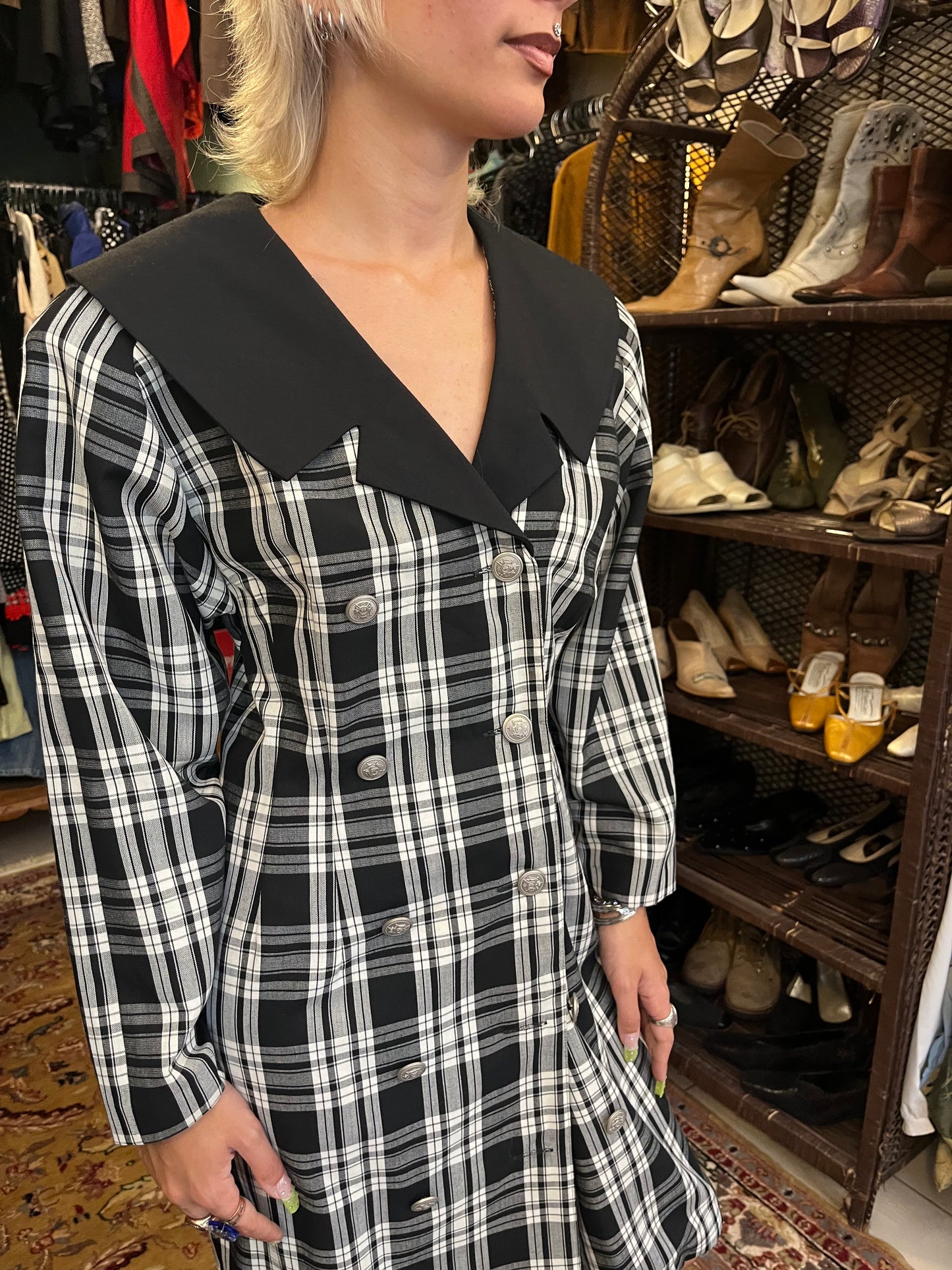 Vintage collared plaid button up dress