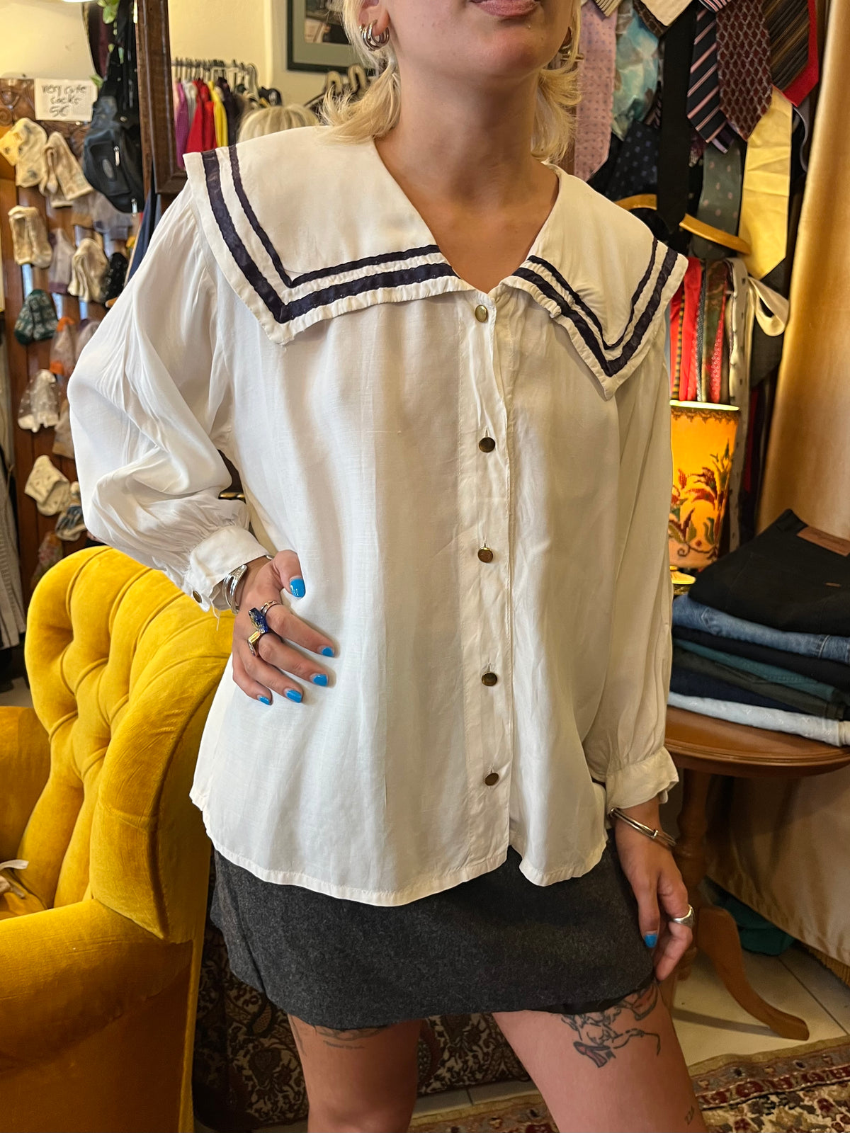 White Sailor Style Vintage Jacket