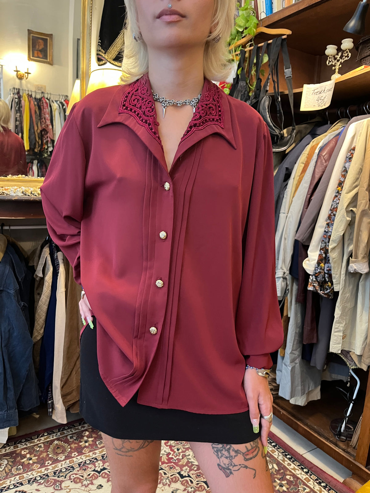 Vintage burgundy button up collared shirt