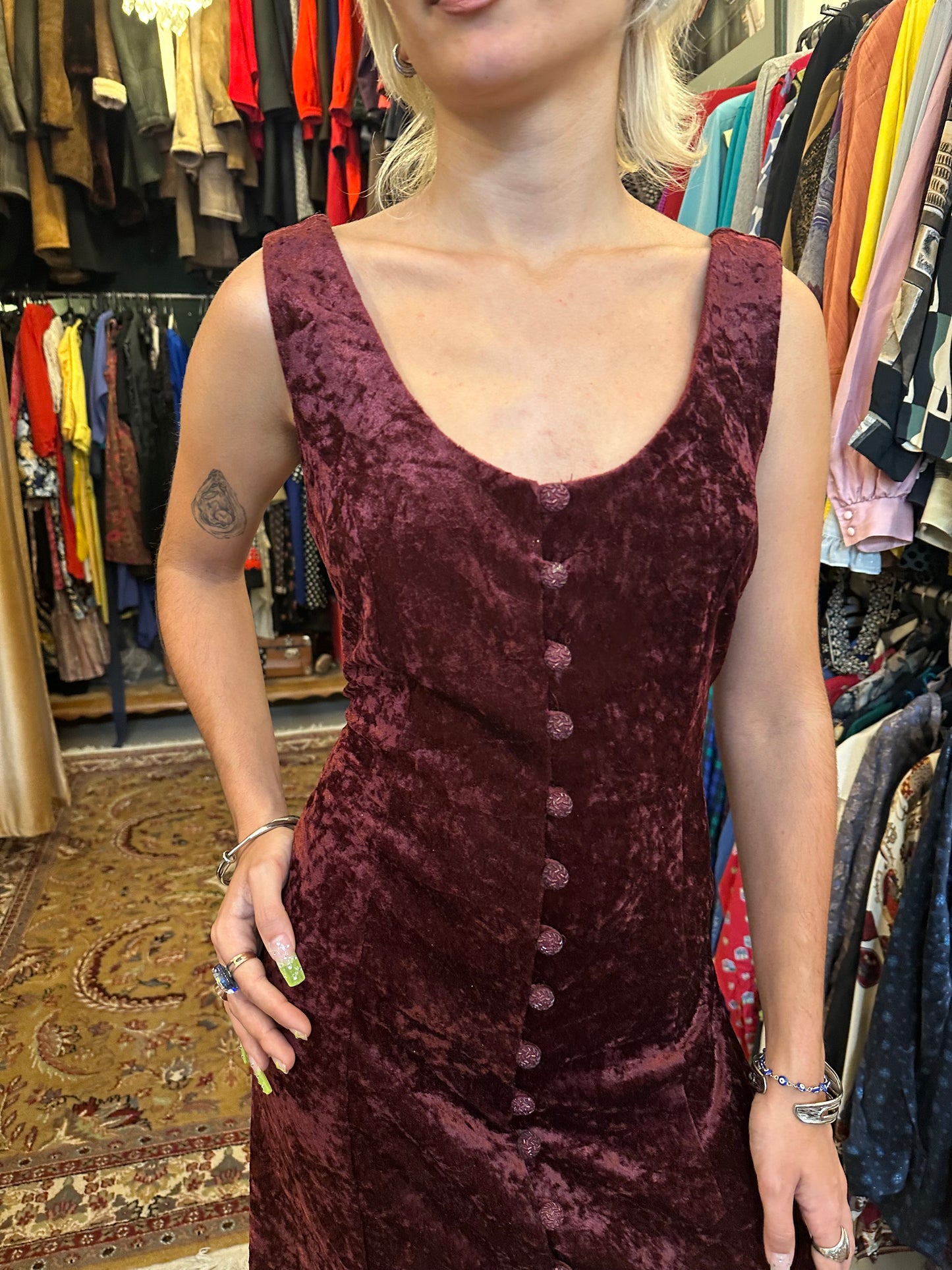 Vintage Maxi Wine Red Velvet Dress