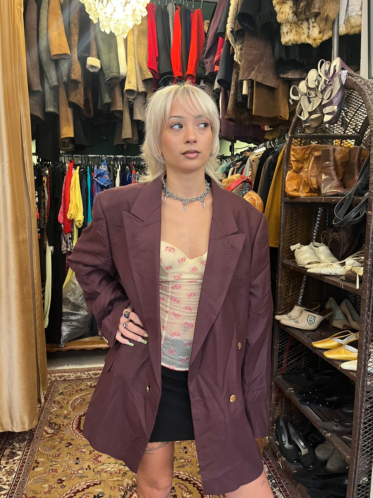 Button up collared brown blazer