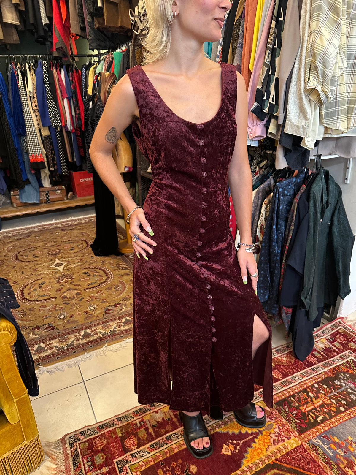Vintage Maxi Wine Red Velvet Dress
