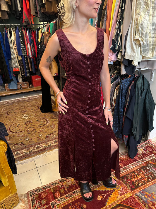Vintage Maxi Wine Red Velvet Dress