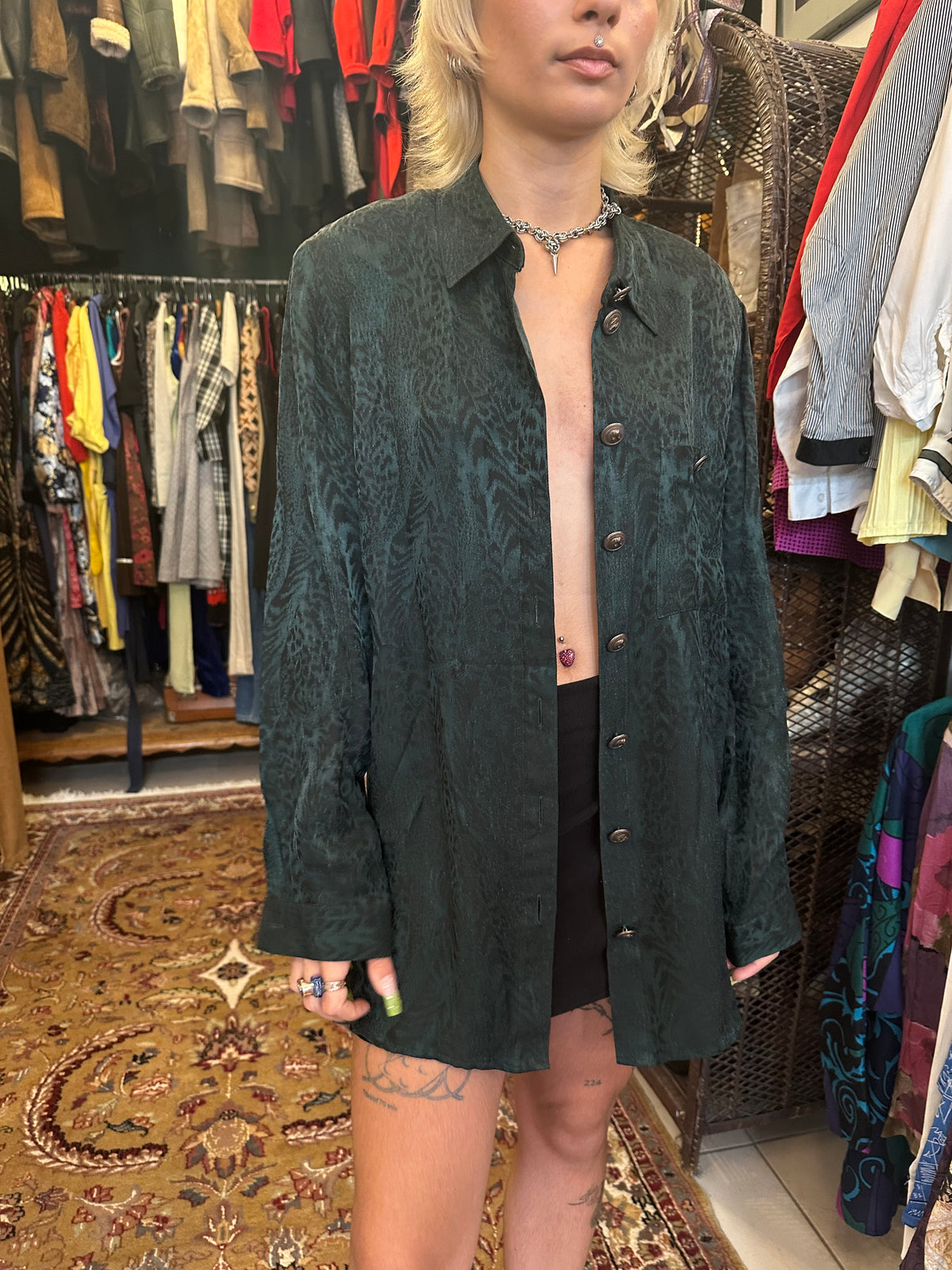 Vintage Leopard Dark Green Shirt