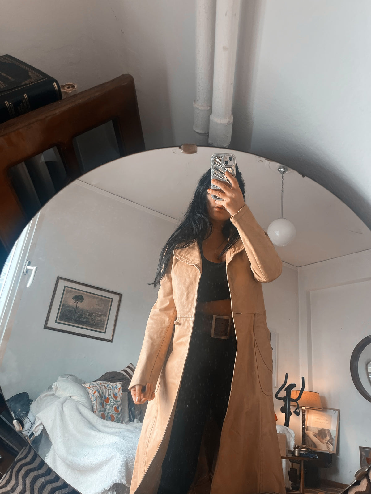 One button two pocket genuine leather 90s coat