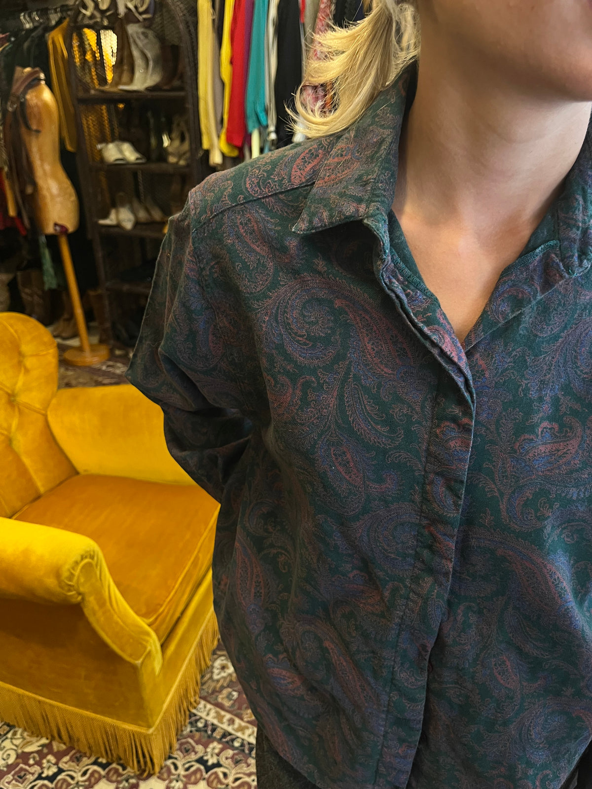 Vintage button up patterned wool shirt