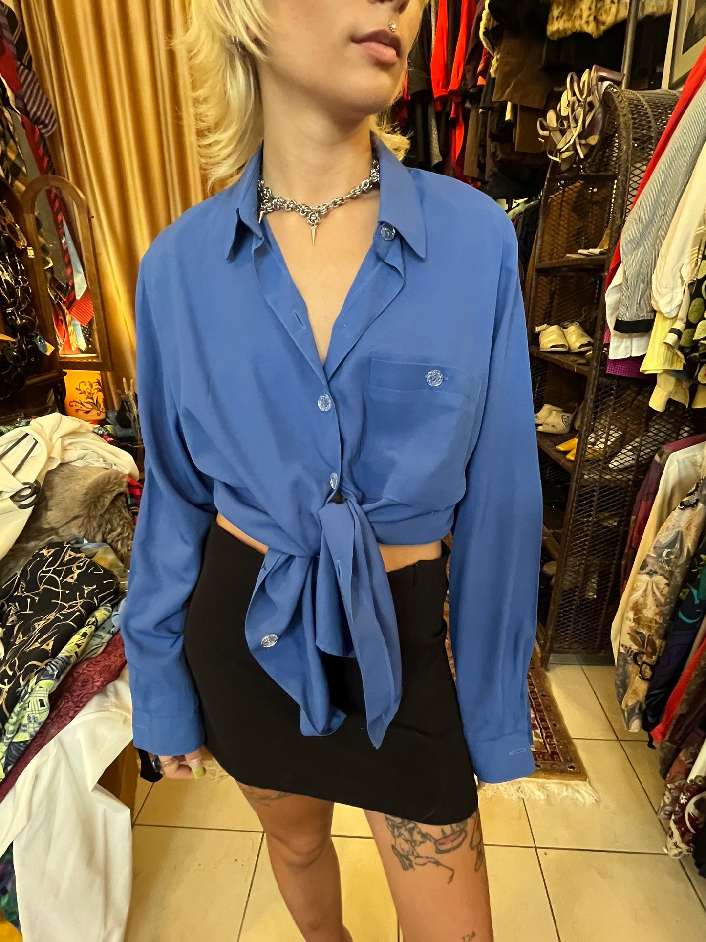 Vintage cobalt blue button up shirt