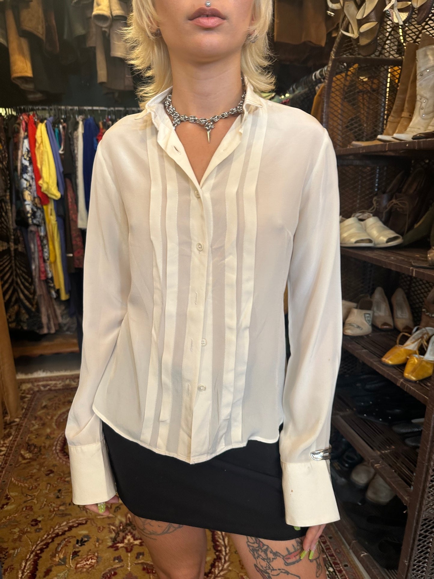 Vintage White 100 % Silk Shirt