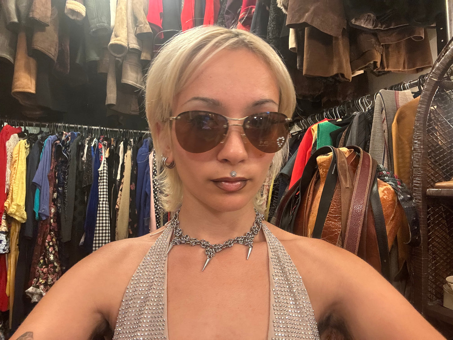 Vintage Aviator Sunglasses with Rhinestone Heart