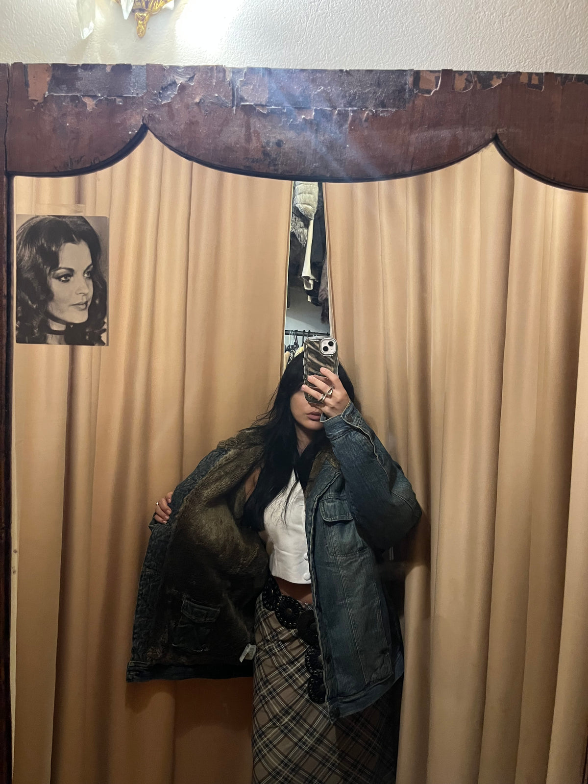 90s denim jacket with eco fur lining (super warm )