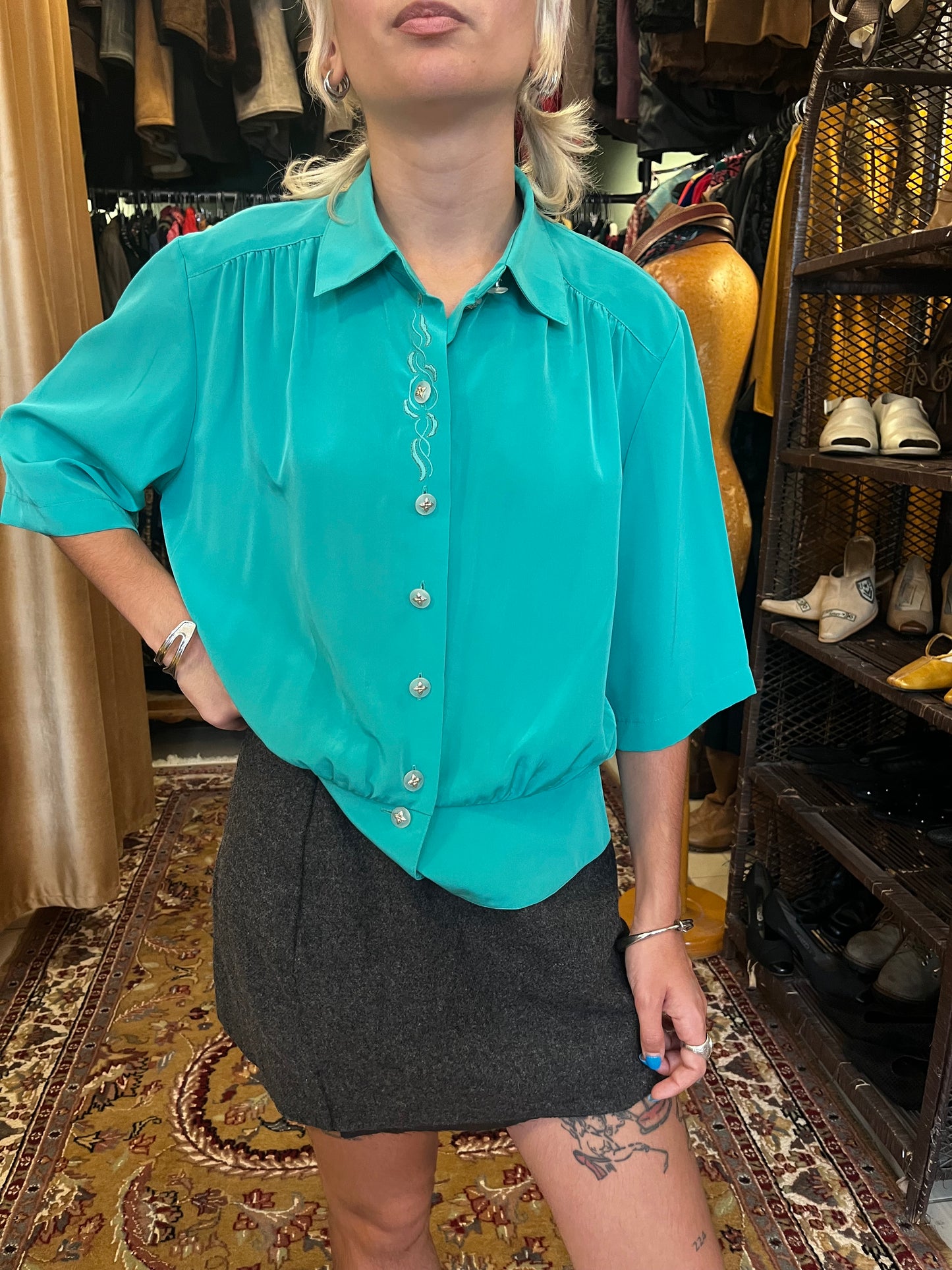 Bright green  button up shirt