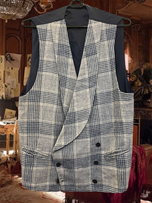 Wool checkered button up vest