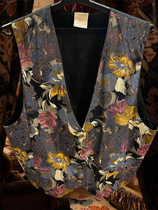 Floral tapestry button up vest