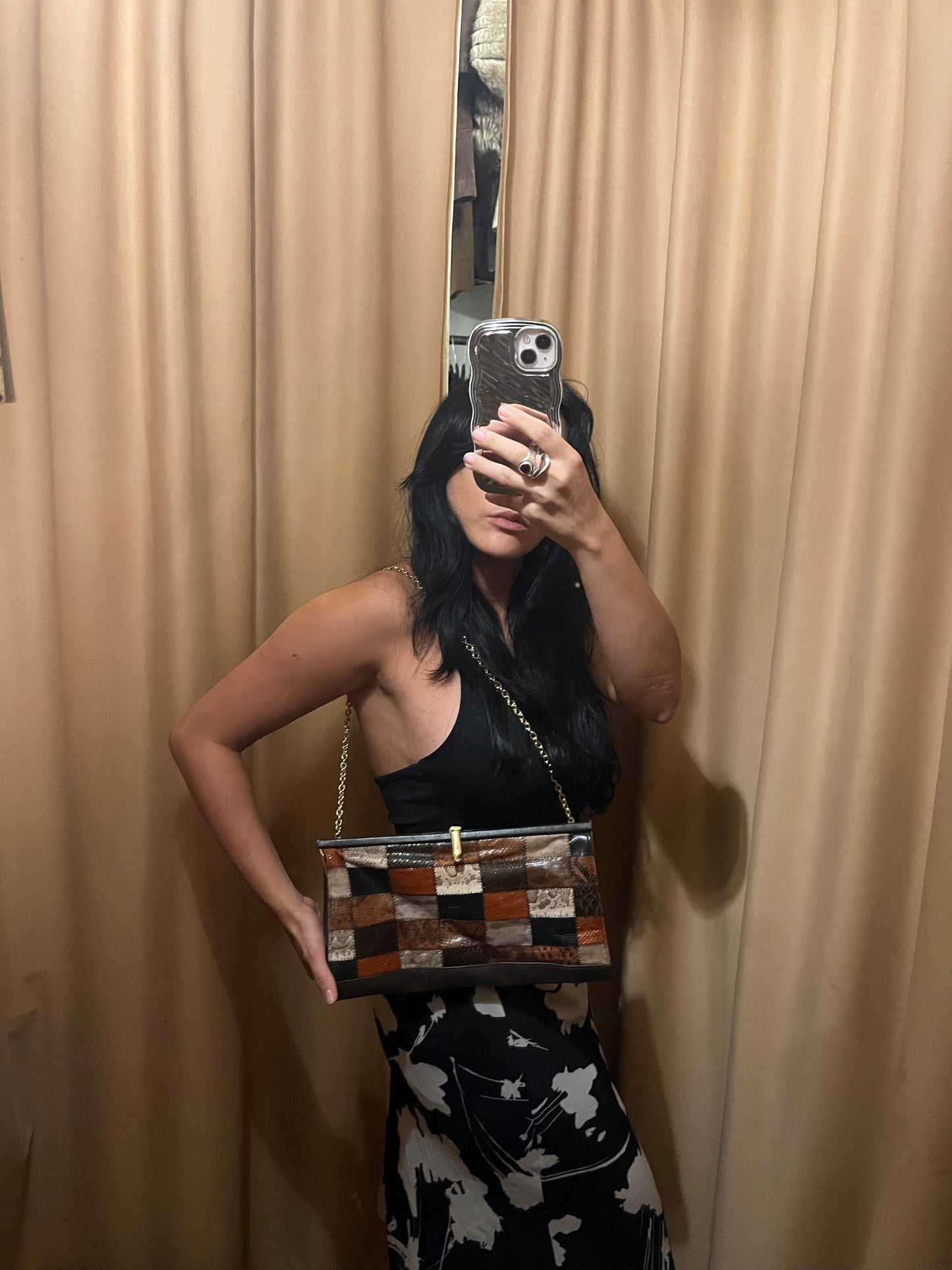 Vintage leather patches bag