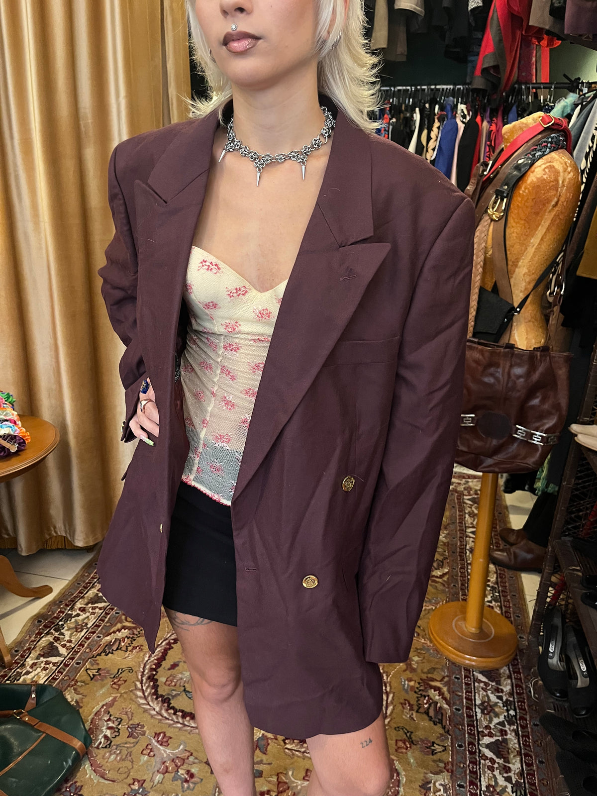 Button up collared brown blazer