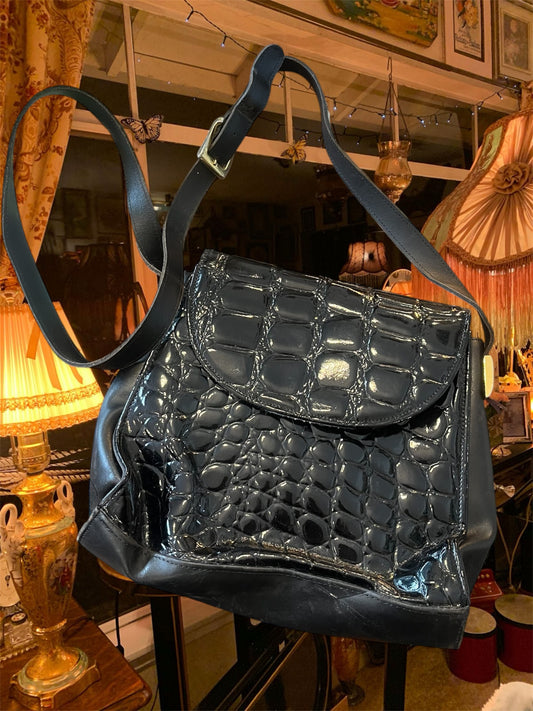 Vintage black croco bag