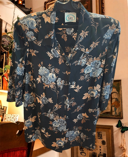 90s floral button up shirt .3/4 sleeve