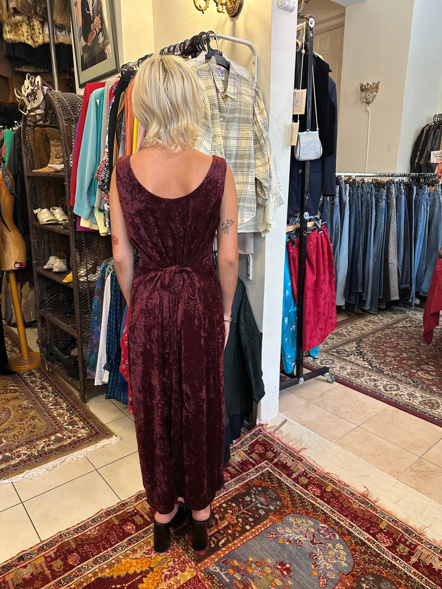 Vintage Maxi Wine Red Velvet Dress