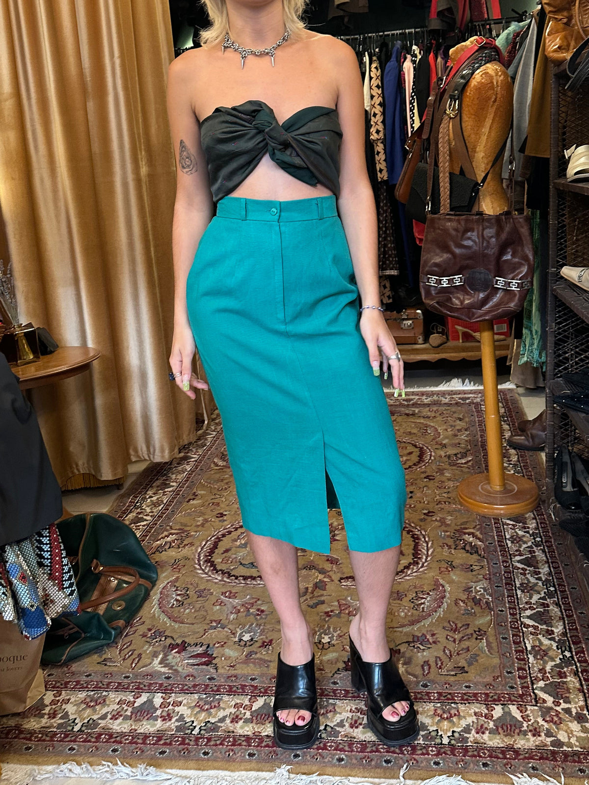Vintage Midi Turquoise Skirt