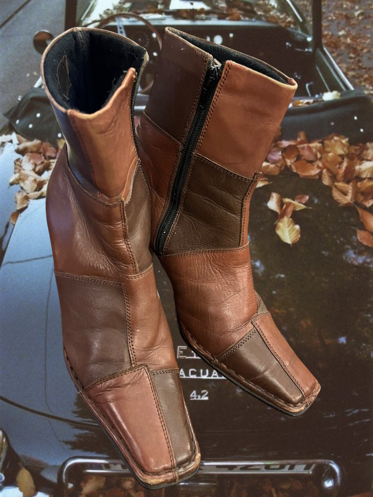 Brown leather boots