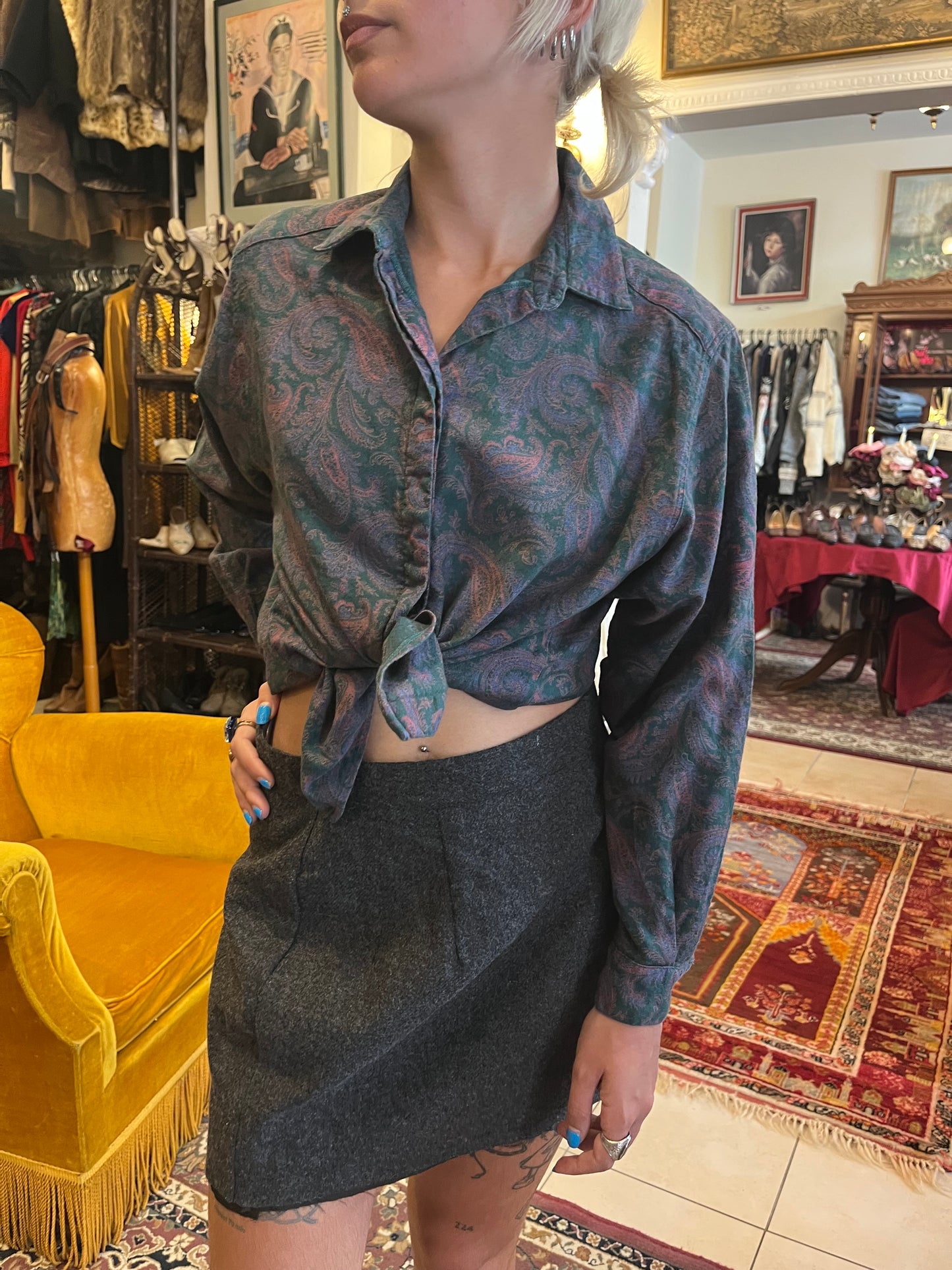 Vintage button up patterned wool shirt