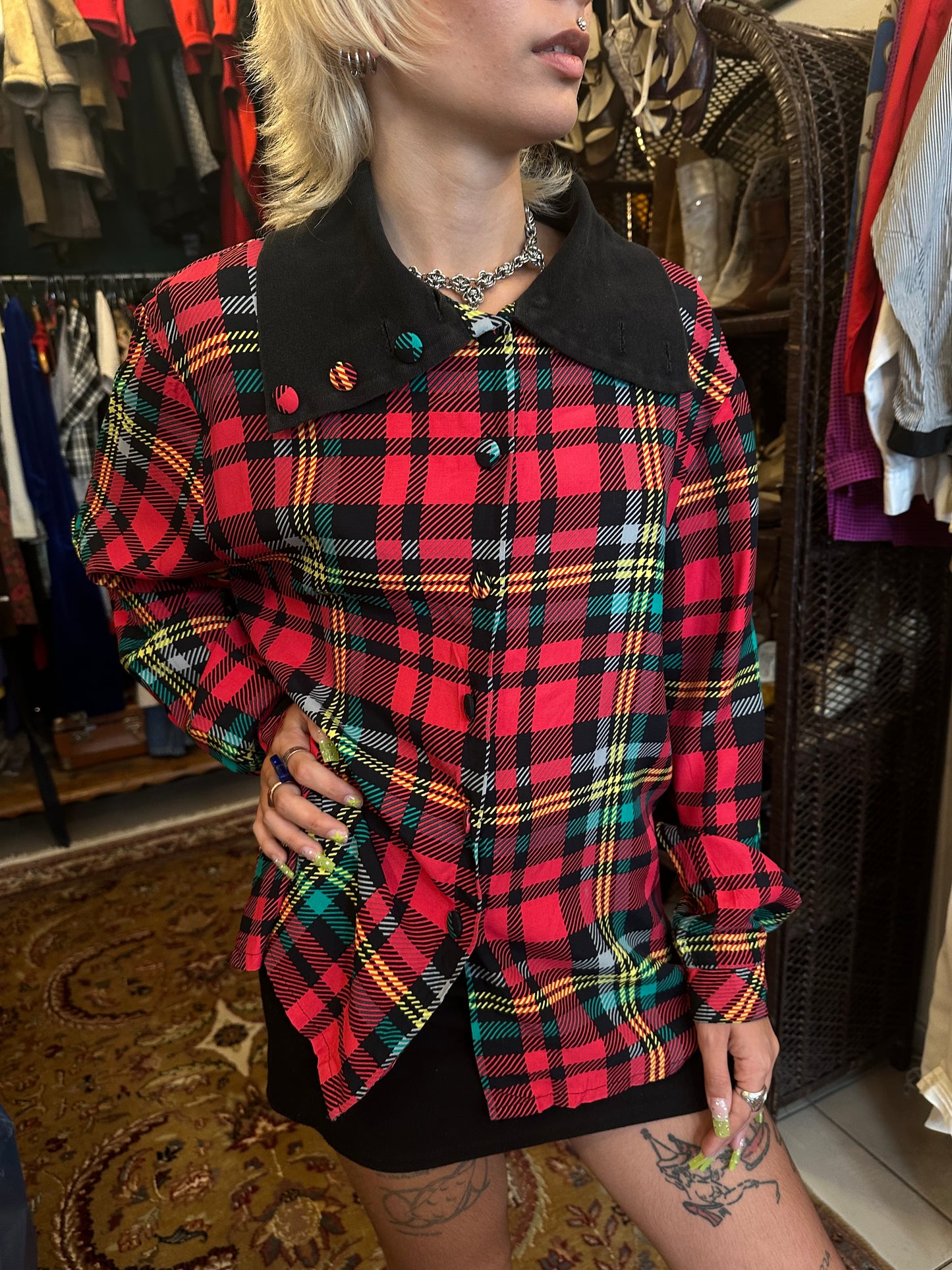 Vintage Plaid Bright Red Shirt