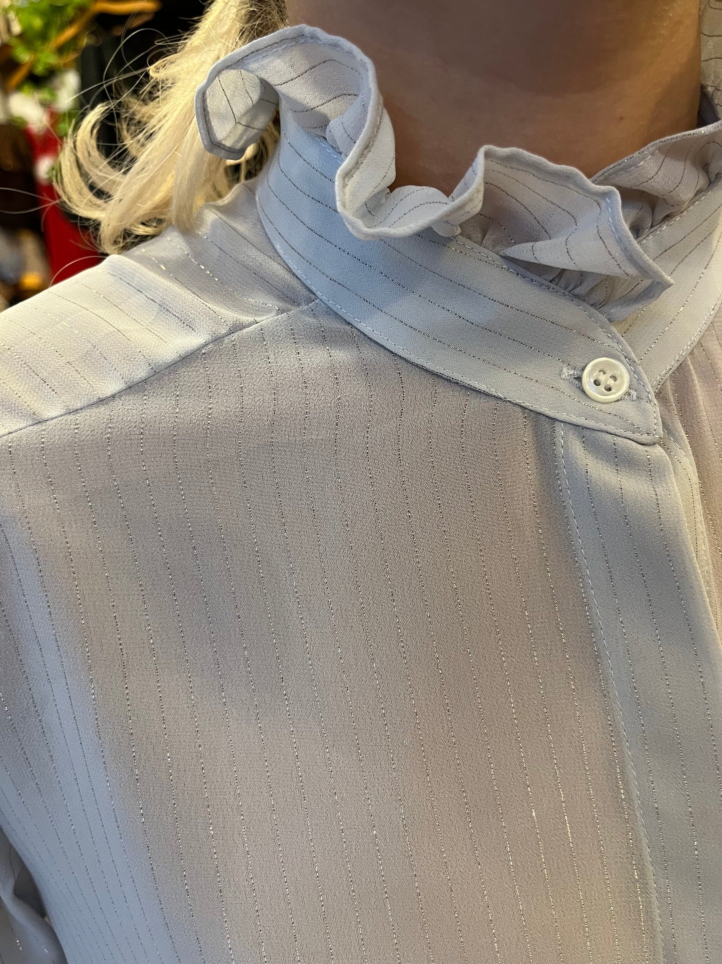 Vintage Baby Blue Ruffle Collared Shirt