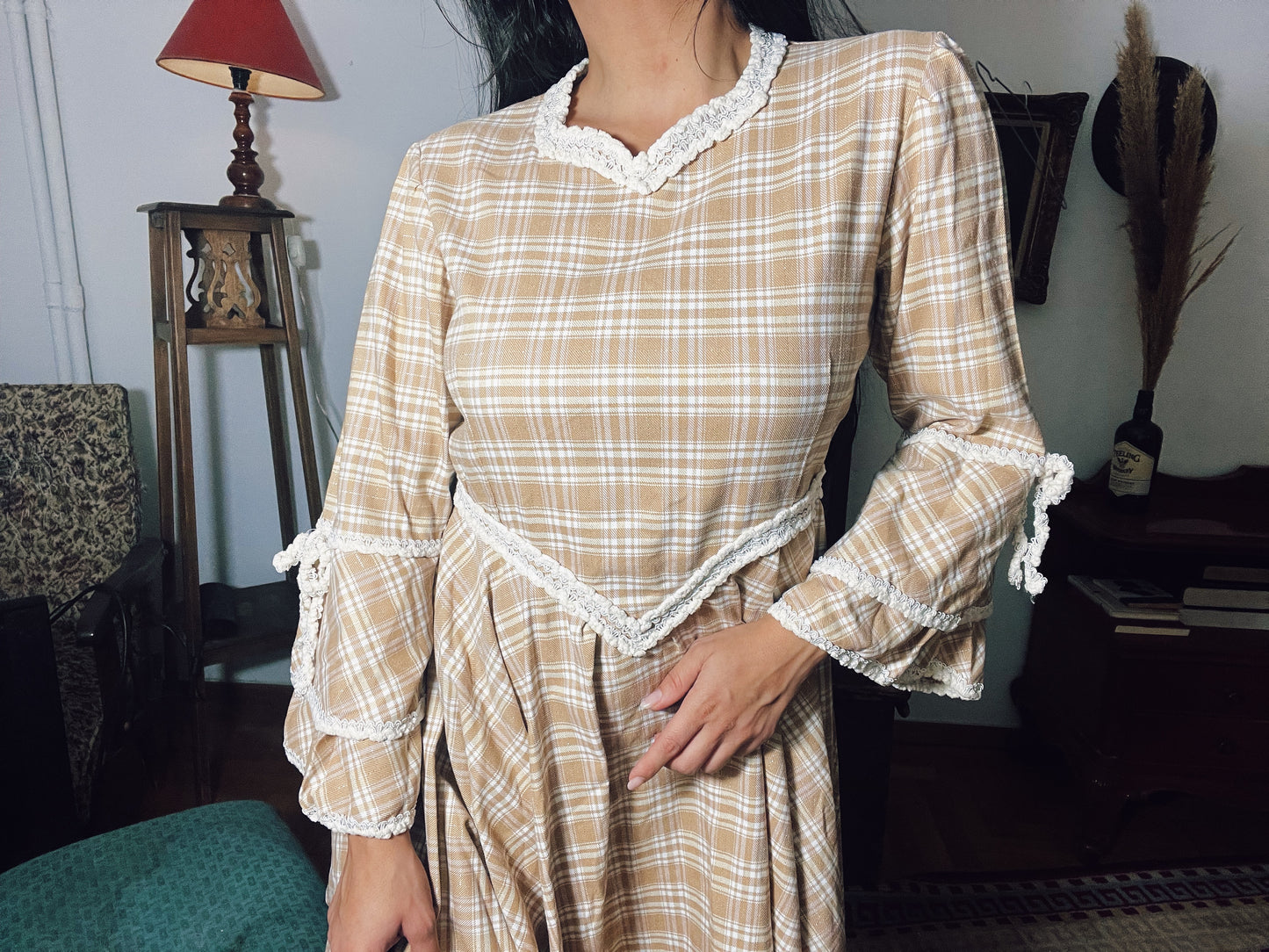 60s plaid dress .Fits best M /Light L