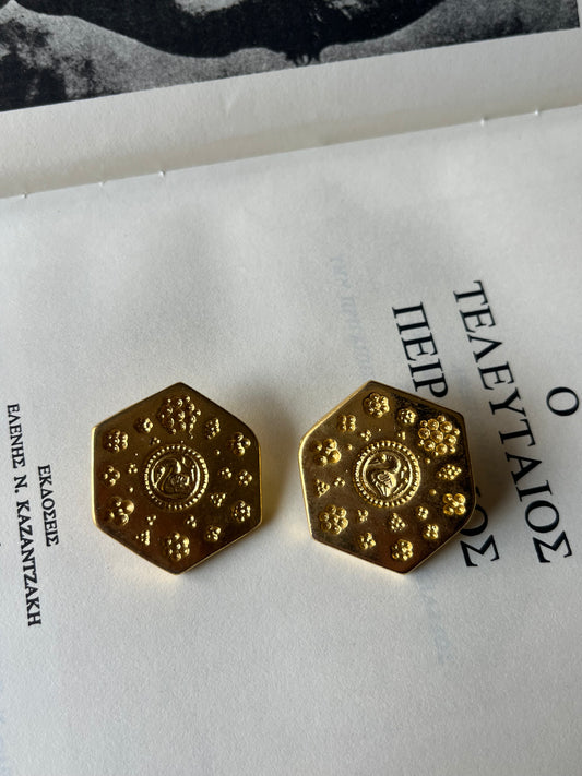 Vintage clip on ancient Greek style earrings