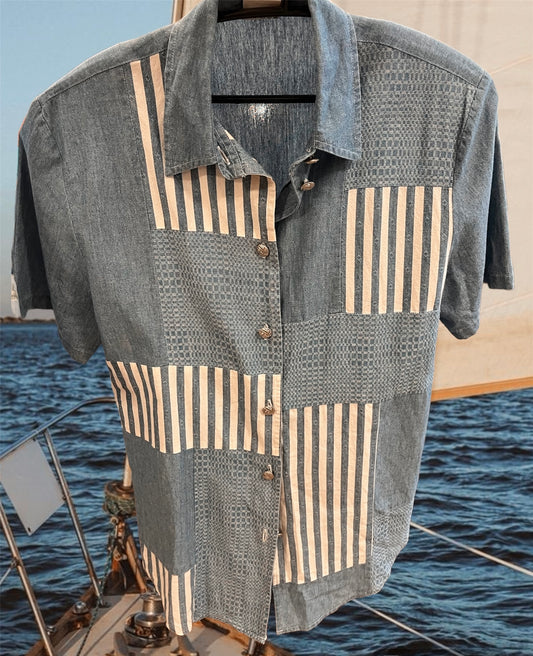 Vintage button up denim patterned  shirt