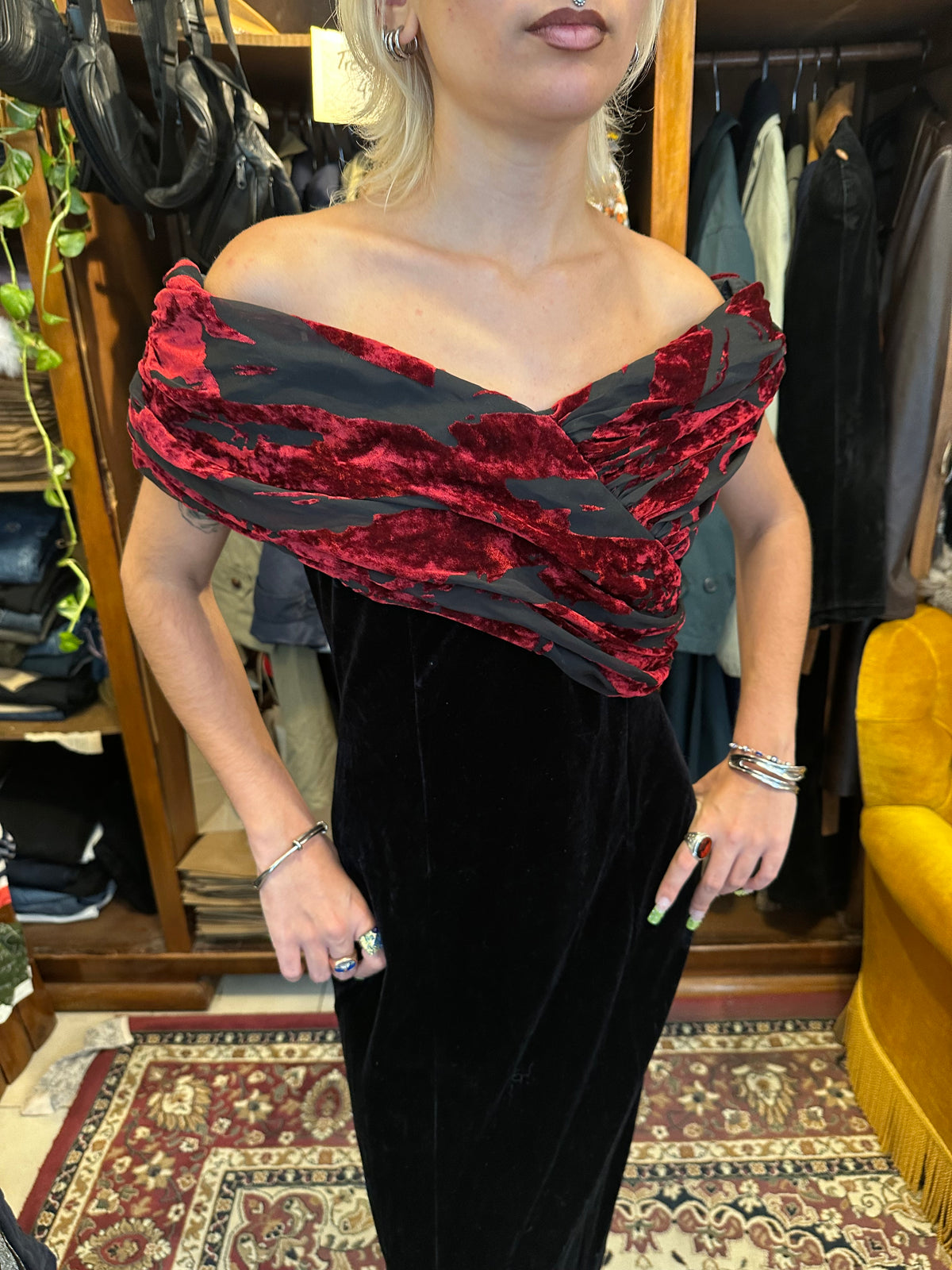 Vintage Red & Black Maxi Dress