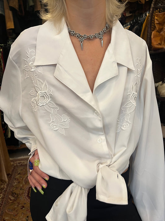 Vintage White Shirt with Embroidery Details
