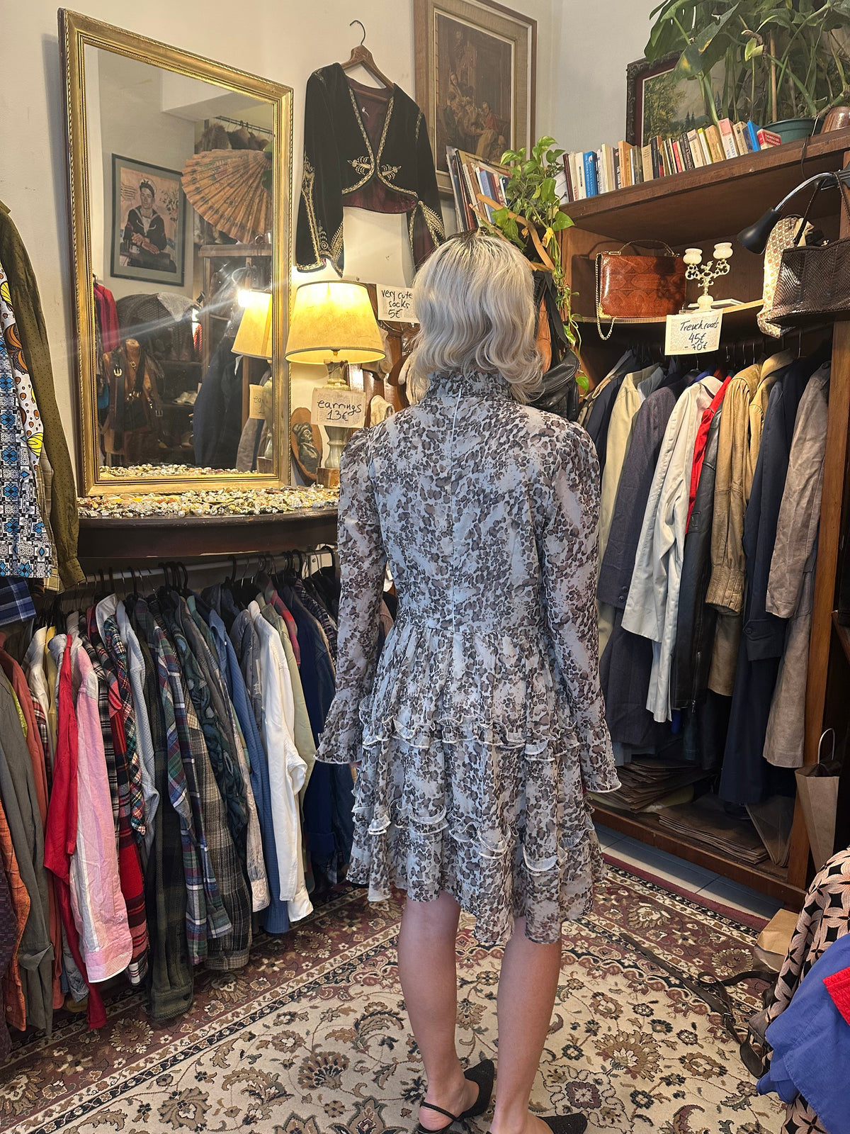 Vintage Patterned Ruffle Skirt Dress