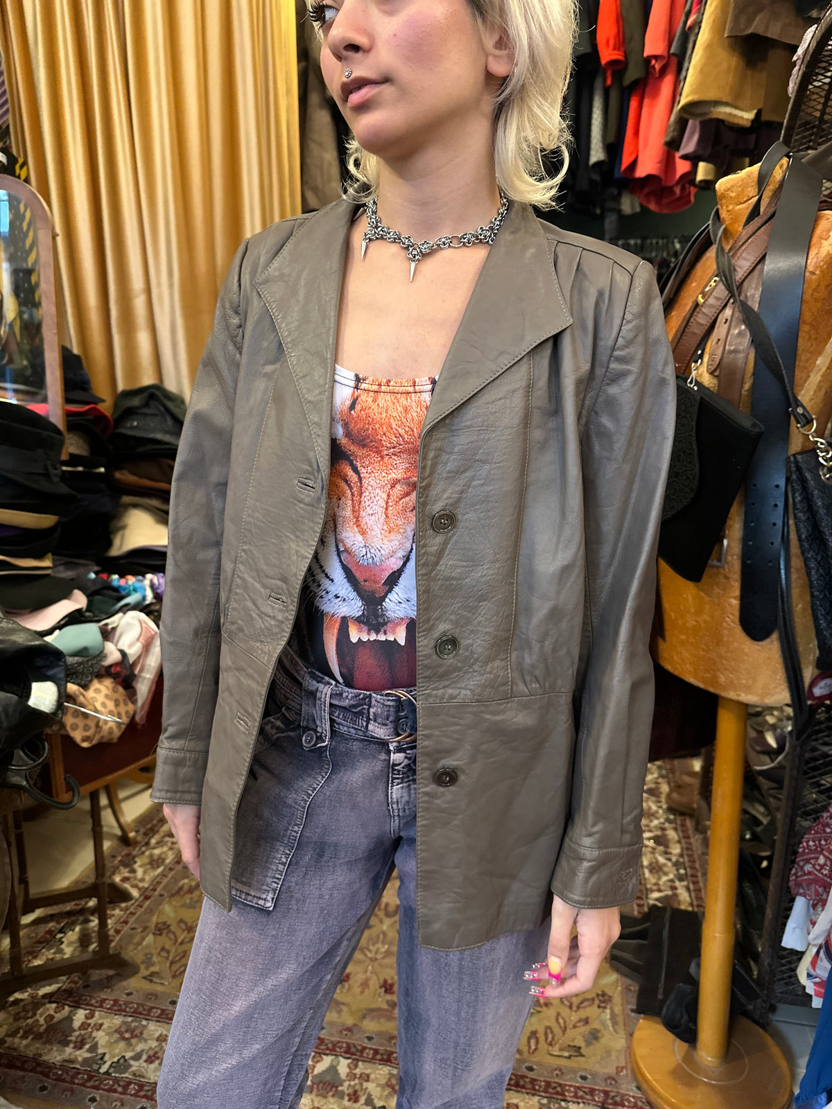 Vintage Greige Leather Jacket
