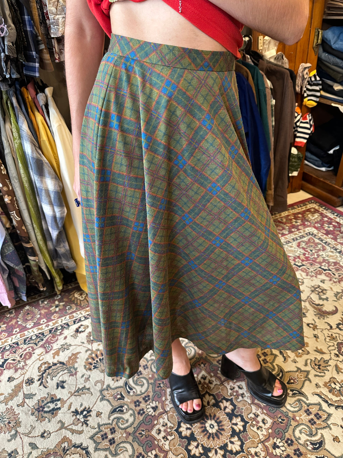 Vintage Plaid Midi Skirt