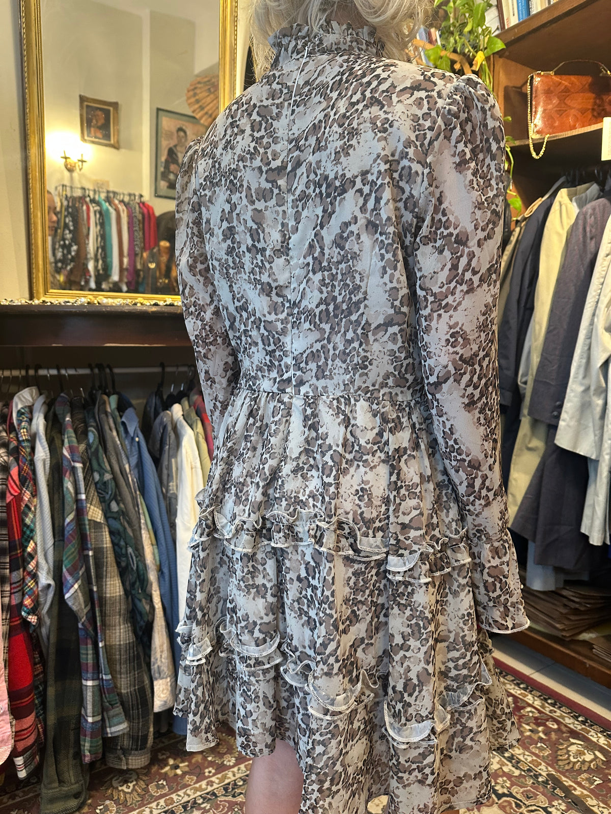 Vintage Patterned Ruffle Skirt Dress
