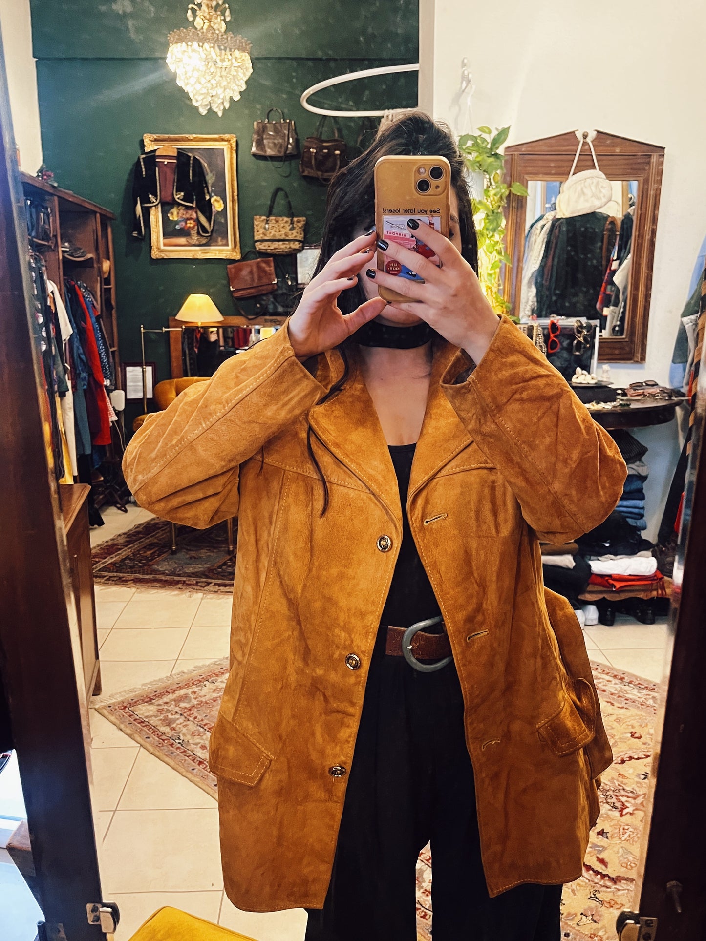 90s belted suede two pocket jacket .Fits best M