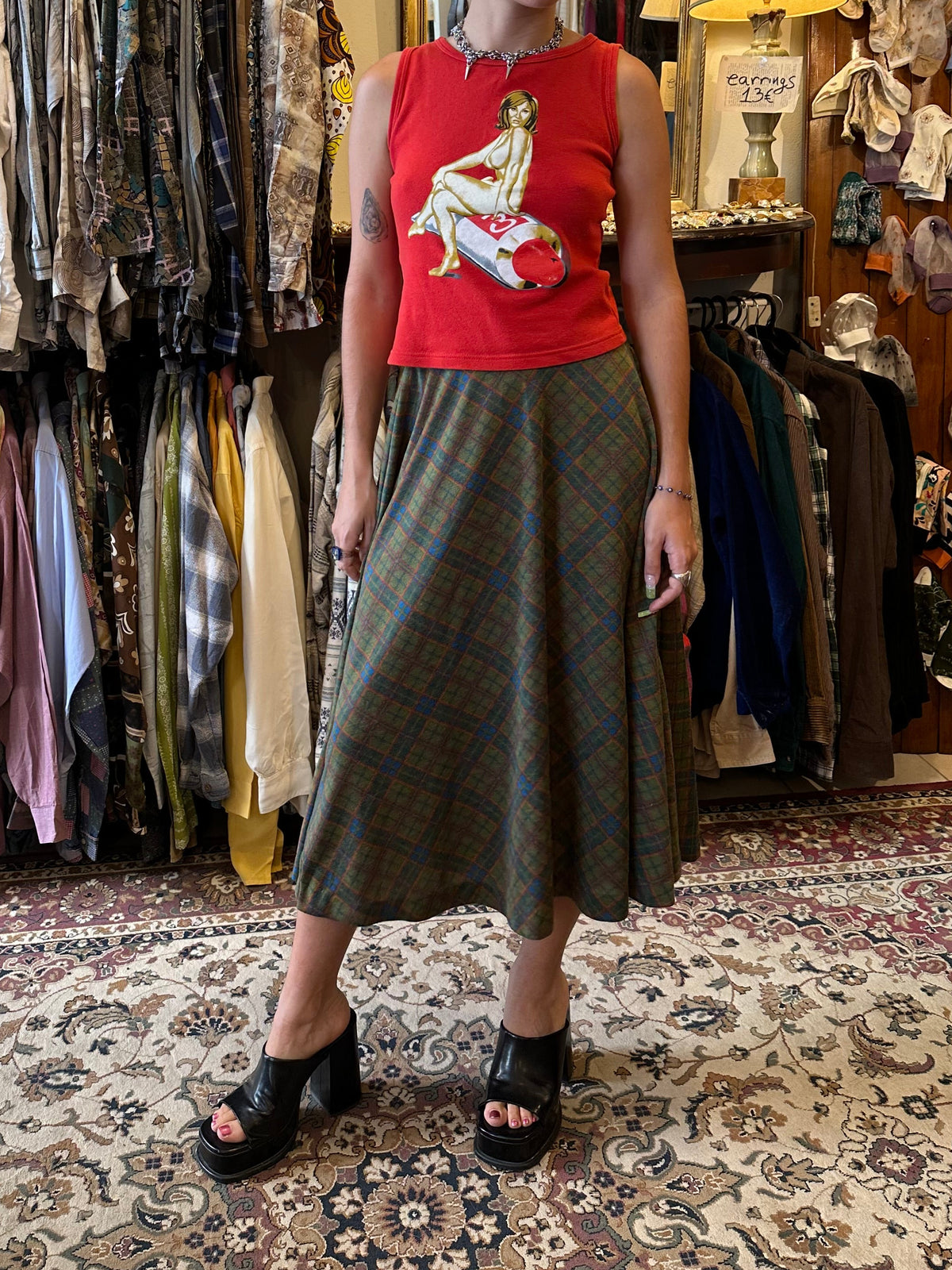 Vintage Plaid Midi Skirt